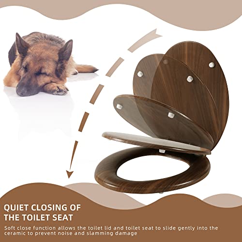 Elongated Toilet Seat Molded Wood Toilet Seat with Quietly Close and Quick Release Hinges, Easy to Install also Easy to Clean by Angol Shiold (Elongated, Brownish Yellow)