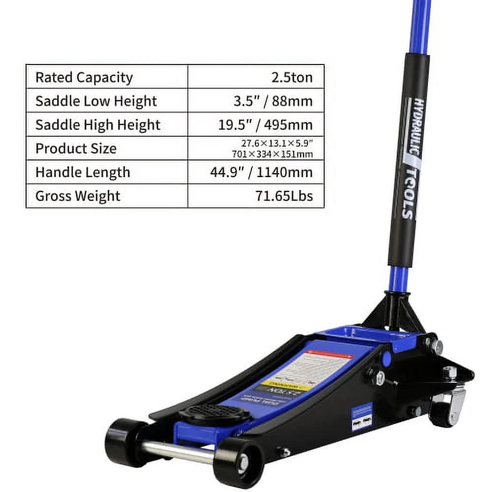 2.5 Ton Low Profile Floor Jack, Steel Racing Floor Jack with Dual Pistons Quick Lift Pump, Hydraulic floor jack Lifting range 3.5
