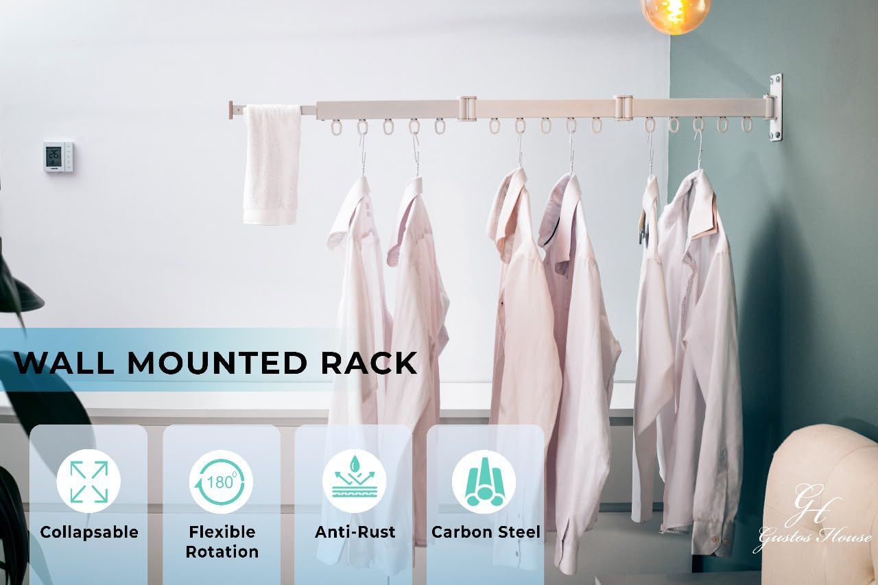 Clothes Rack for Home or Laundry, Folding clotheslines, Wall Mounted Drying Rack with Extended arms, Retractable Clothes Hanger, Wardrobe with Compact Style, Laundry Drying Rack
