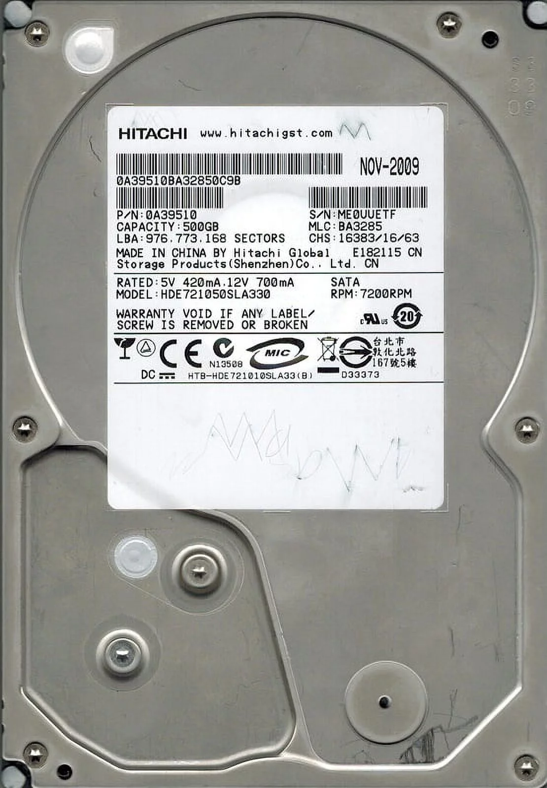 Hitachi HDE721050SLA330 MLC: BA3285 P/N: 0A39510 1TB