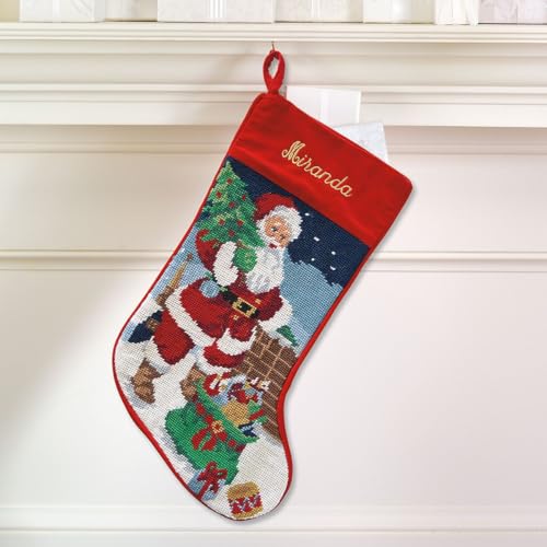 Lillian Vernon Santa Personalized Heirloom Christmas Needlepoint Stocking Stocking, 100% Wool, 9.5