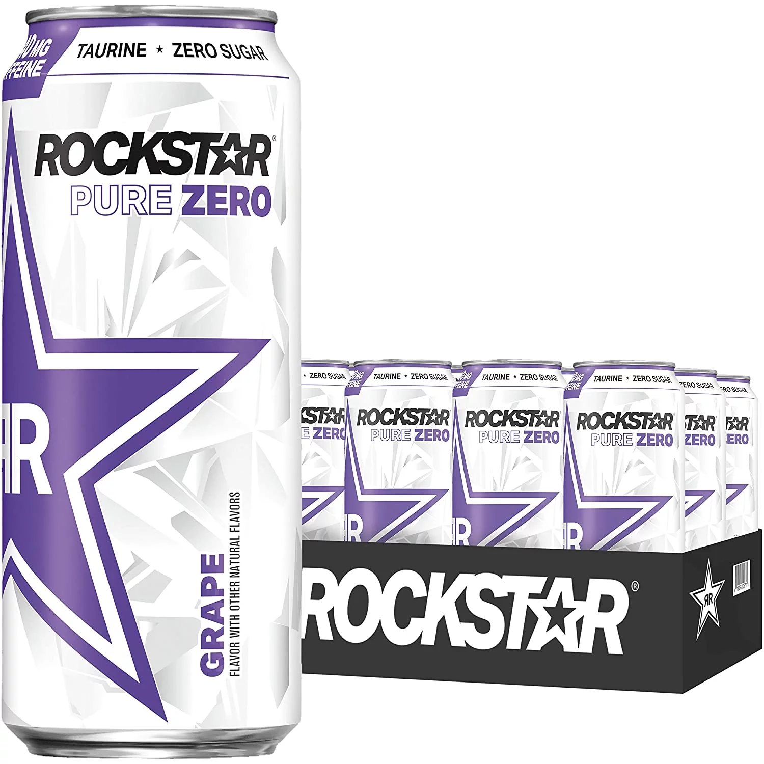 Rockstar Energy Drink Pure Zero Grape, 16oz Cans (12 Pack) (Packaging May Vary) - Curated Treasures Market