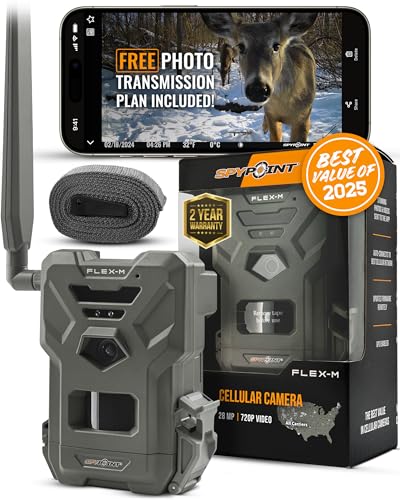 SPYPOINT Flex-M Twin Pack Cellular Trail Cameras - Best Hunting Accessories, No WiFi Needed, GPS, Night Vision, Dual-Sim LTE, IP65 Water-Resistant Game Camera, 28MP Photos, 720p Videos + Sound (2)