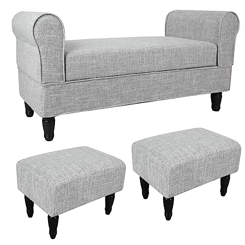 Storage Bench with Arms, End of Bed Bench for Bedroom, Button Tufted Storage Bench for Entryway, Living Room,Hallway, Large Storage Bench (Light Grey)