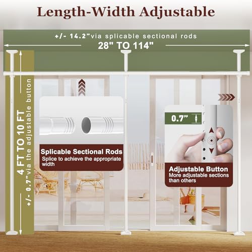 Goovilla Room Divider for Room Separation, Tension Curtain Rods No Drilling, 4-10ft(H) 28-114inch(W) Adjustable Temporary Privacy Wall Divider, Heavy Duty Freestanding Space Partition Separator, Black