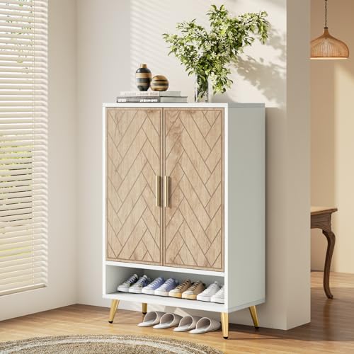 Tribesigns Shoe Cabinet with Doors, 6-Tier 24 Pairs Shoe Storage Cabinet for Entryway, Wooden Entryway Shoe Cabinet with Adjustable Shelves for Living Room, Bedroom (Brown)