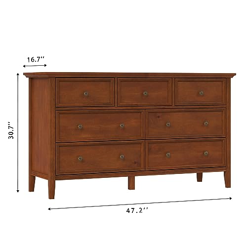 IKENO White 7 Drawer Dresser for Bedroom, Modern Solid Wood Large Storage Cabinet, Simple White Chest of Drawer for Bedroom Living Room Hallway Entryway (White)