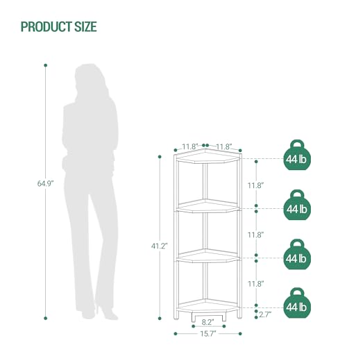 Corner Shelf Stand, Corner Bookshelf, Storage Standing Shelf Unit with Metal Frame, Plant Stand, Corner Bookcase for Living Room, Home Office, Bedroom, 4-Tier White Gold CS05803A