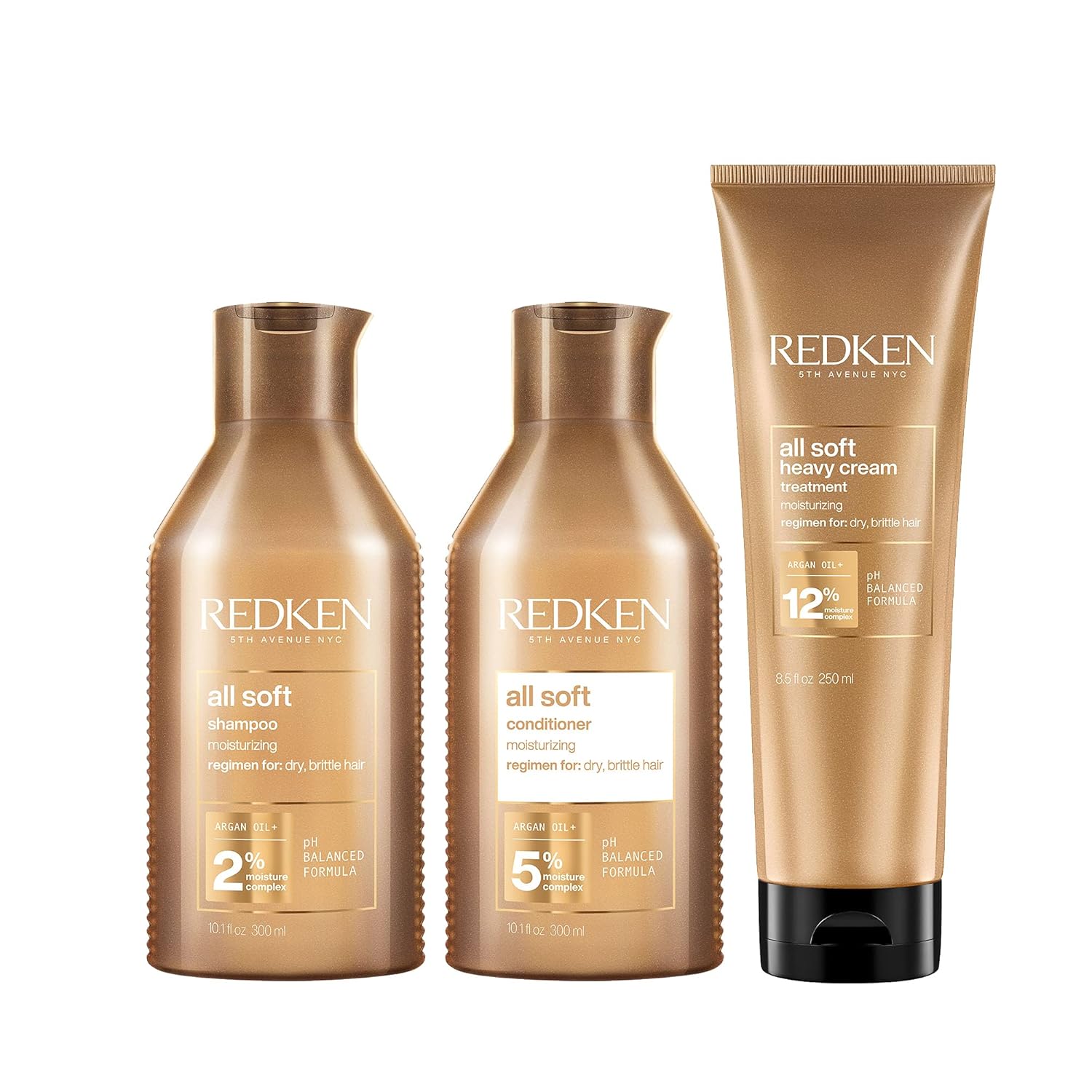 Redken All Soft Shampoo, Conditioner and Heavy Cream Treatment | For Dry / Brittle Hair | Moisturizes & Provides Intense Softness | With Argan Oil