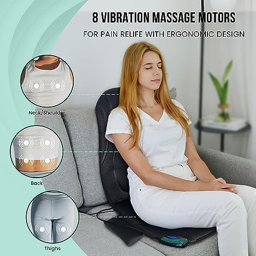 Snailax Vibration Back Massager with Heat, Seat Massager with 8 Vibrating Motors & 5 Modes, Chair Massager Cushion, Massage Pad for Chair, Office, Gifts for Lover