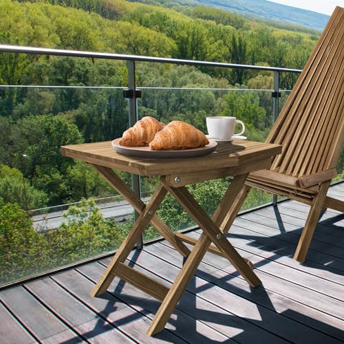 Melino Wooden Folding Table, Acacia Wooden Small Table for Indoor and Outdoor uses, Weather Resistant and Fully Assembled (Chestnut)