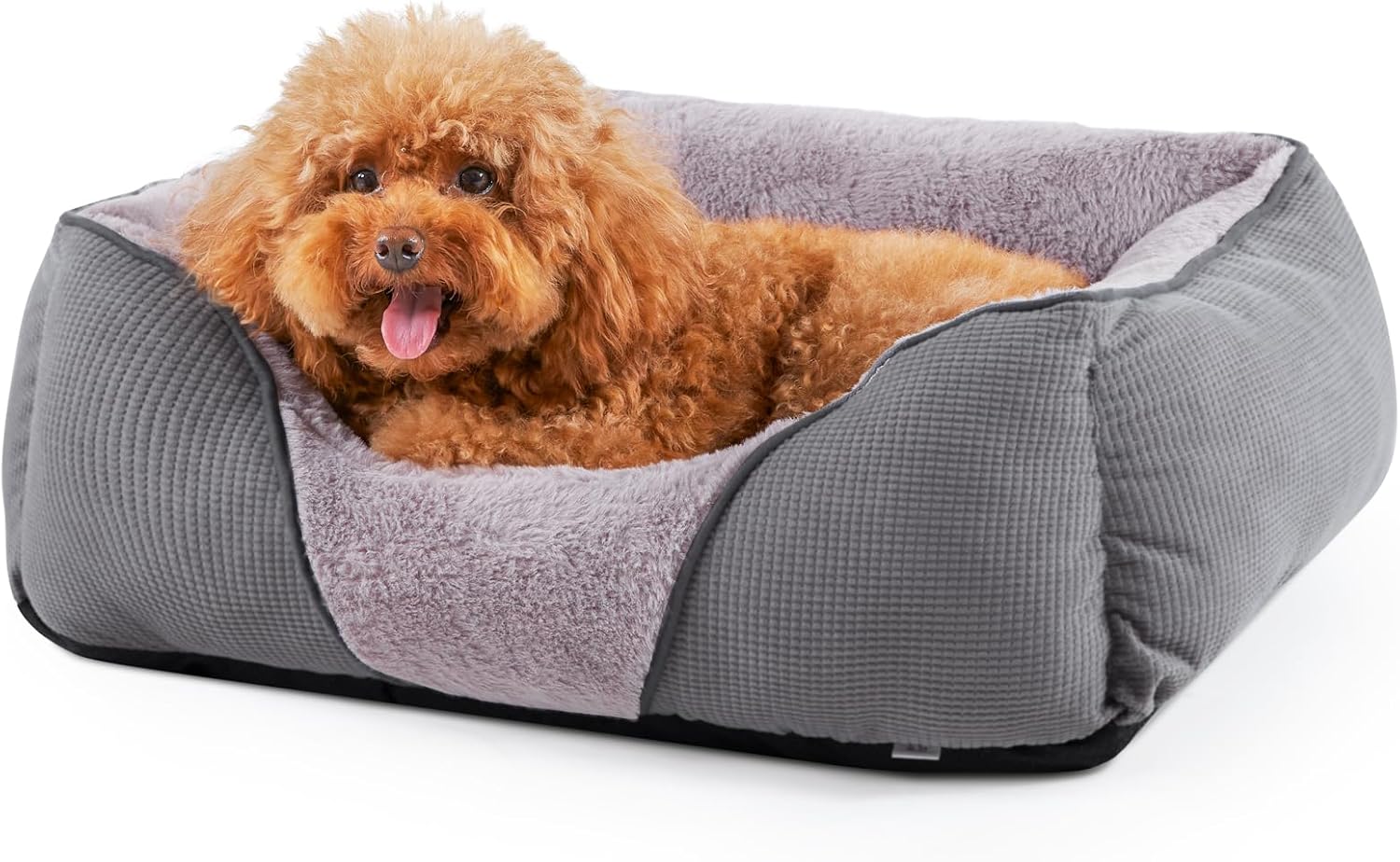 MIXJOY Dog Beds for Small Medium Dogs, Calming Dog Bed Small Size Dog, Cat Beds for Indoor Cats Washable, Soft Rectangle Pet Beds Sofa Cuddler, Orthopedic Puppy Sog Bed, Anti-Slip Bottom(25x21in,Grey)