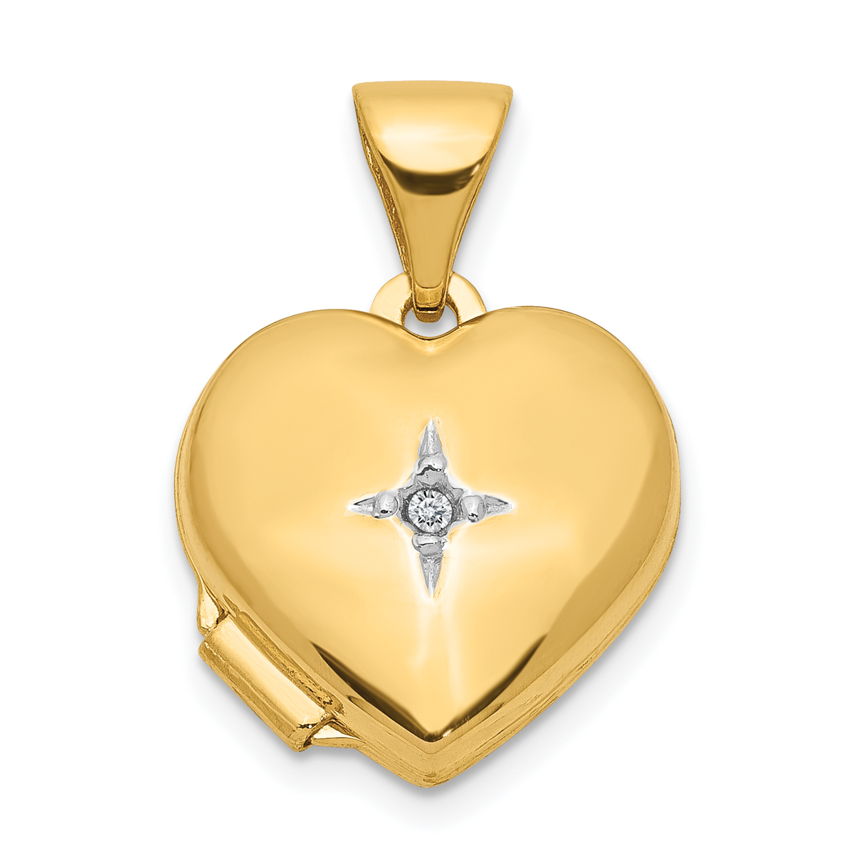 Primal Gold 14 Karat Yellow Gold 12mm Heart with Diamond Locket on 18-inch Cable Rope Chain