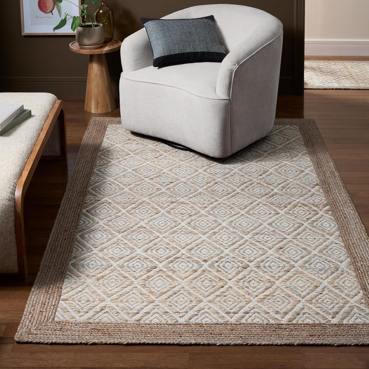 TOWN & COUNTRY TERRA Nalani Textured Diamond Hand-Knotted Flatwoven 100% Natural Jute Area Rug, Brown, 6'x9'