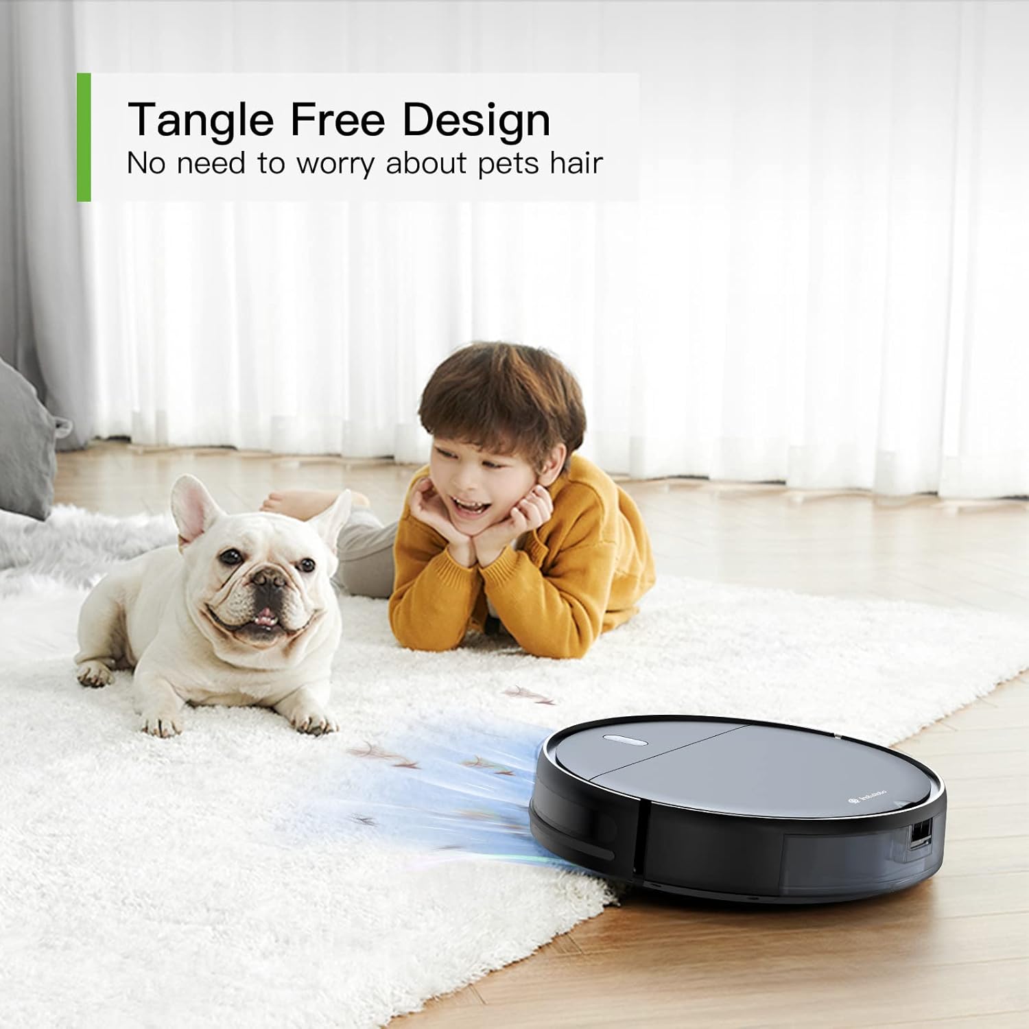 InstaRobo B1 Robot Vacuum Cleaner, 2-in-1 Vacuum and Mop Robot Automatic Self-Charging Robotic Vacuum Sweeping Cleaner, Tangle-Free, Ideal for Pet Hair, Hard Floors and Low Pile Carpets (White)
