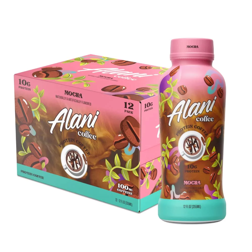 Alani Nu Protein Coffee, 100Mg Caffeine, 10G Protein, Naturally Flavored, Mocha, Only 90 Calories Per 12 Fl Oz Bottle (Pack Of 12)