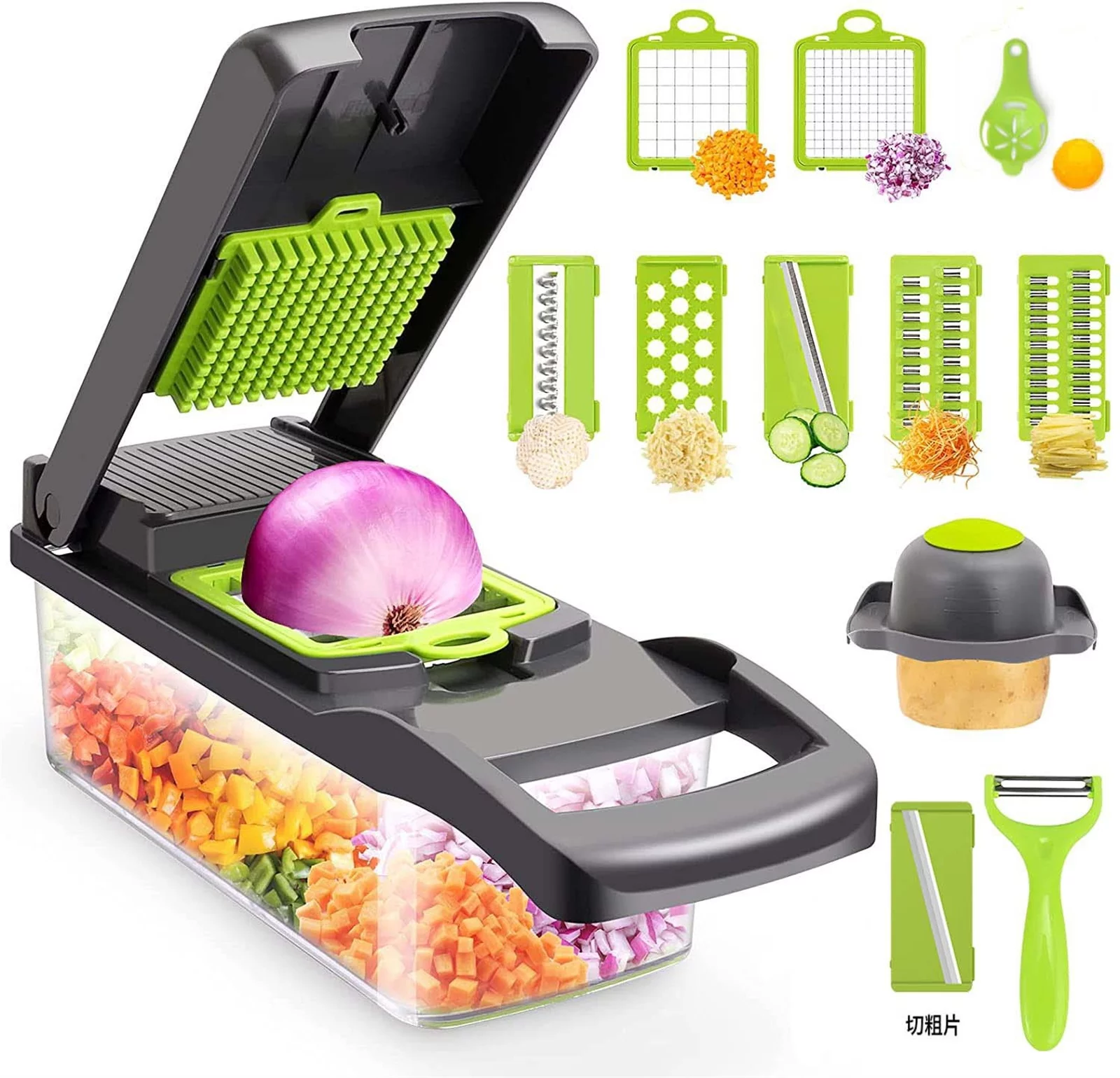 JSLEAP Food Chopper 10-in-1, 8 Blade Vegetable Slicer, Onion Mincer Chopper, Vegetable Chopper, Cutter, Egg Slicer with Container