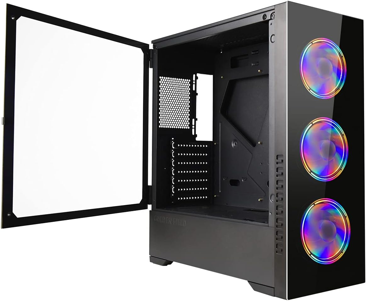 GOLDEN FIELD Z20 Computer Case with 3 RGB Fans Mid Tower Gaming PC Case EATX/ATX/MATX/ITX Tempered Glass Side Panel Swing Open Door Design