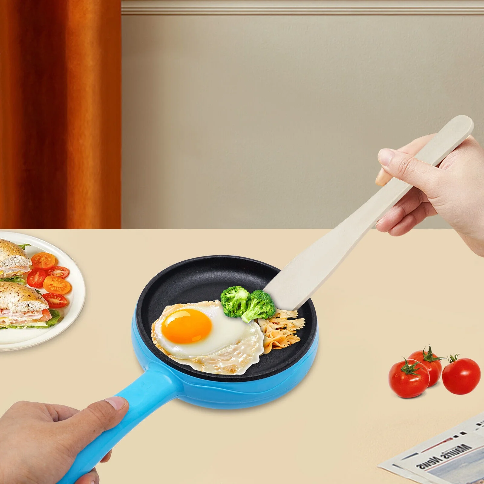 6inch Non-Stick Electric Skillet, Blue Mini Frying Pan, Cuisine Electric Skillet