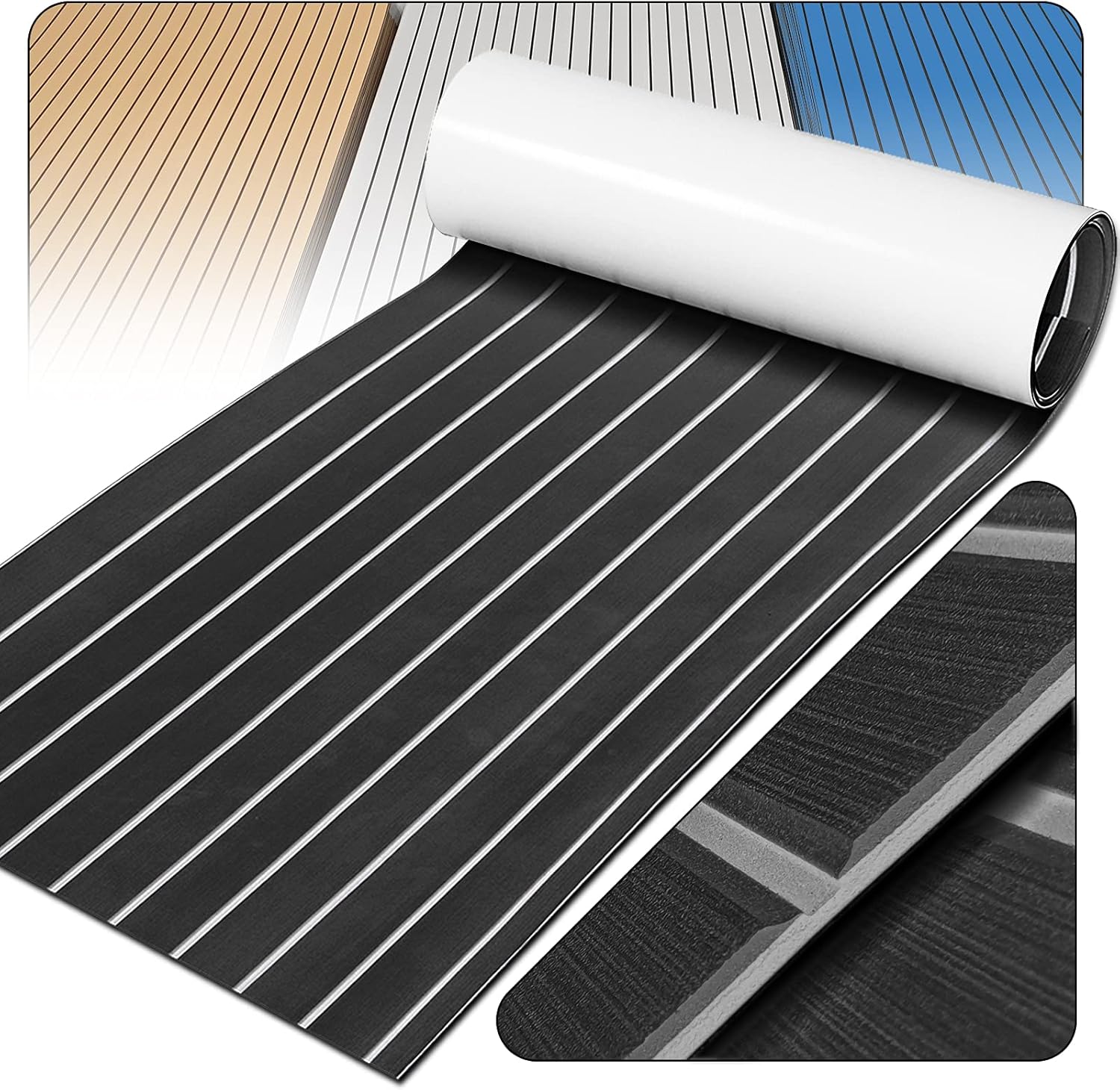 Boat Decking EVA Teak Decking Sheet, Faux Teak Decking Mat for Boat Yacht Marine Floor Carpet/Swimming Pool Floor Carpet - 94.5''x35.4'' Wear-Resistant Non-Slip and Self-Adhesive Pad Strong Glue Pack of 2