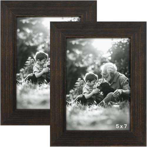 Yaetm 11x14 Wooden Picture Frame with Mat 8x10, Rustic Solid Wood Frame with High Definition Real Glass, Farmhouse Distressed Grey Wood Photo Frames for Wall Mount, Set of 2