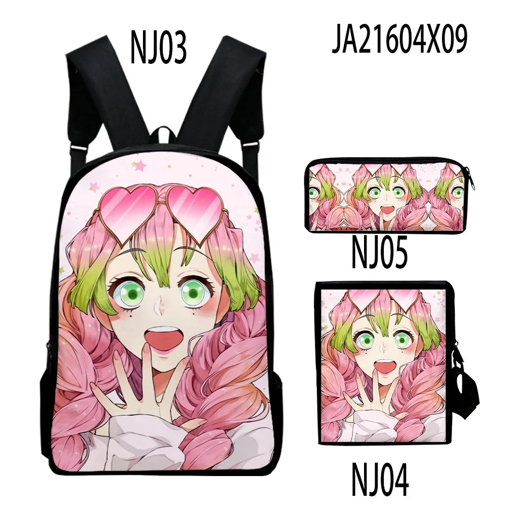 Demon Slayer Kanroji Mitsuri Merch Backpack Rucksack Zip Pack Schoolbag Daypacks Travel Bag Three Piece Set
