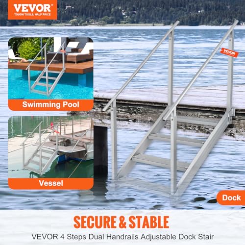 VEVOR Dock Stairs Ladder 4 Step, Aluminum Dock Steps 30