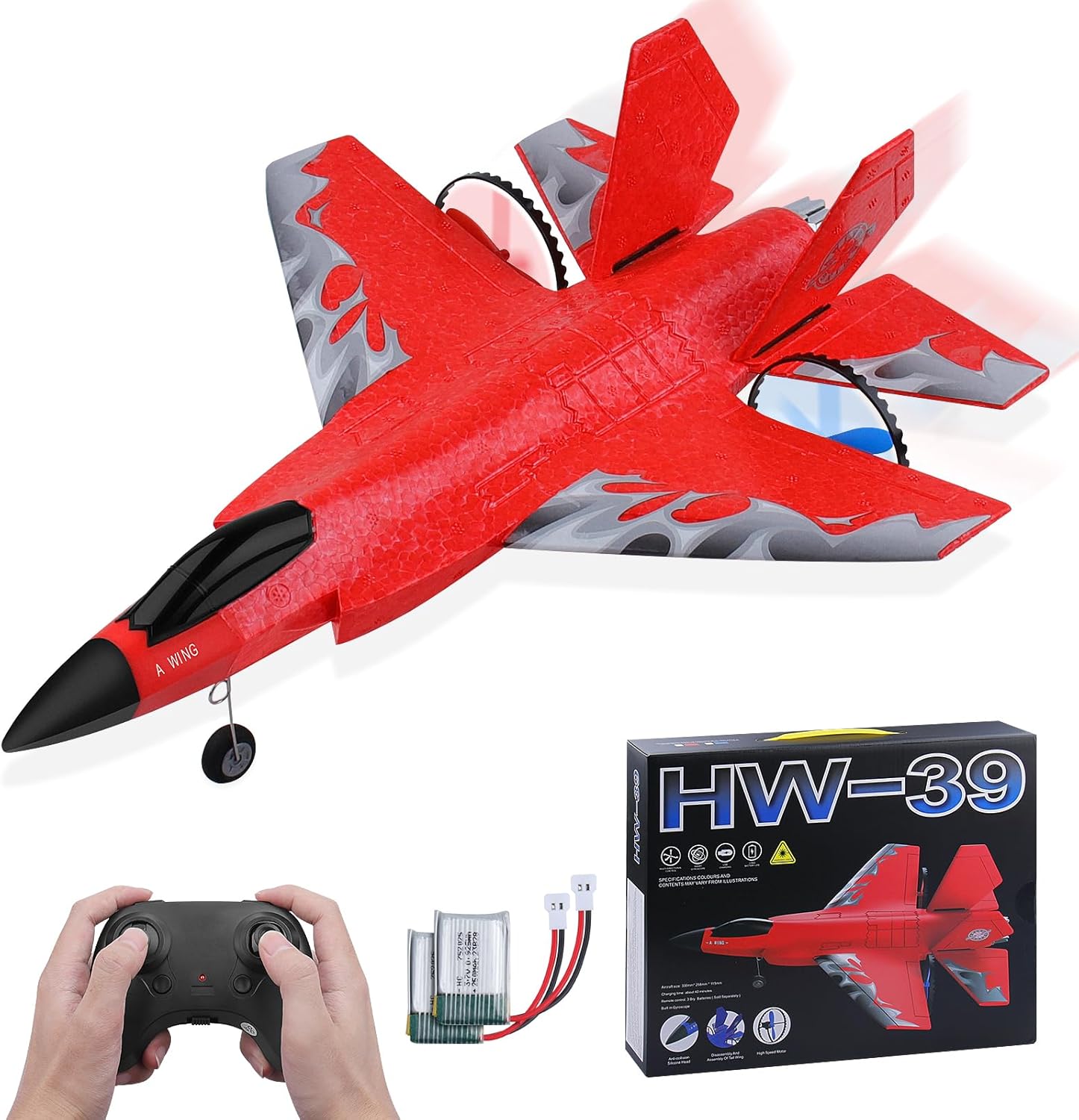 RC Plane 2CH RC Airplane Toys HW39 Fighter 2.4GHz Remote Control Plane RC Airplane RTF Ready to Fly for Beginner, Kids and Adults F35 Aeroplane with Night Lights USB Charging (Red)