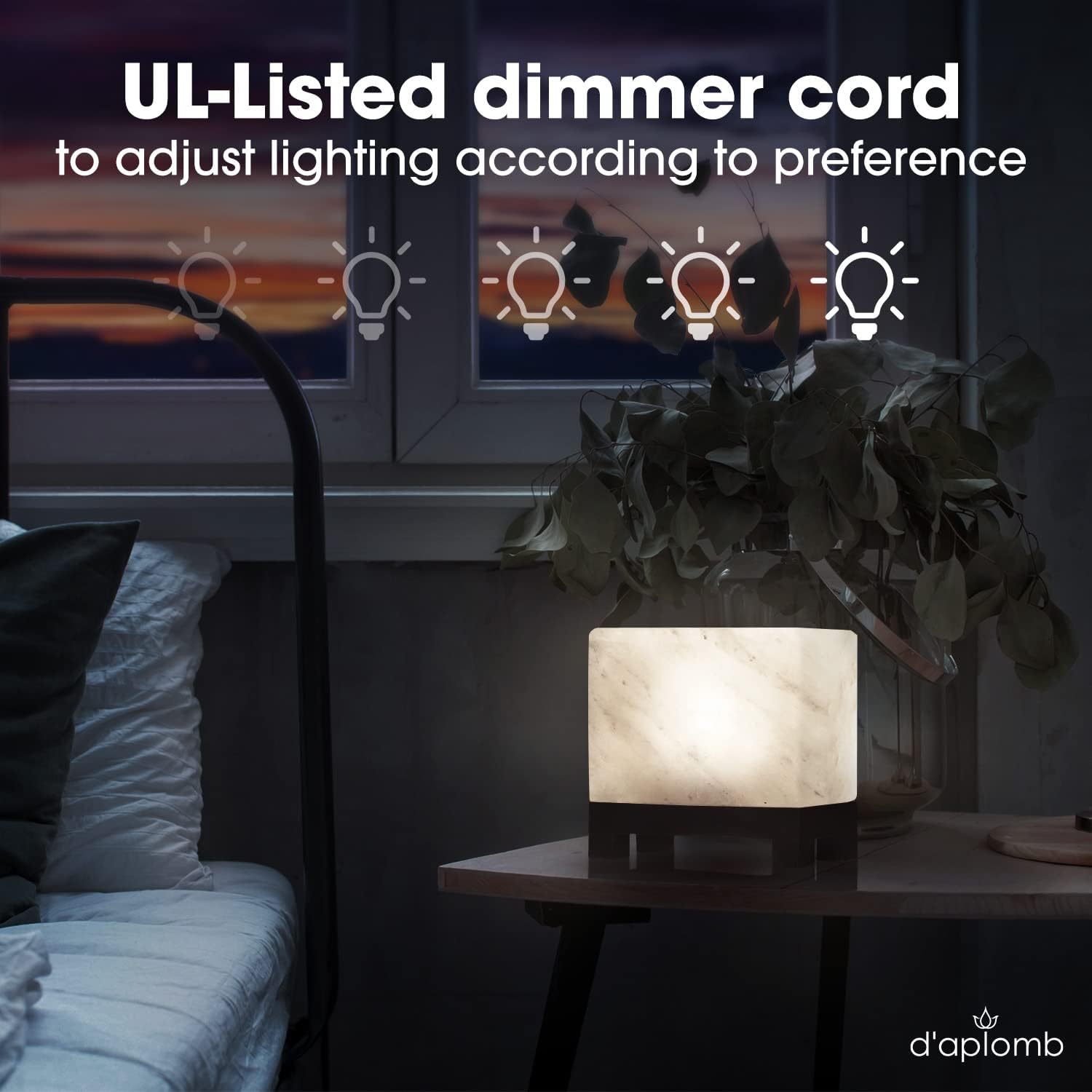 100% Authentic Natural Himalayan Salt Lamp; Hand-Carved Modern Rectangle Rare White Crystal Rock Salt from The Himalayan Mountain; Footed Wood Base, Dimmer Cord + Extra Bulb; 11.5 lbs