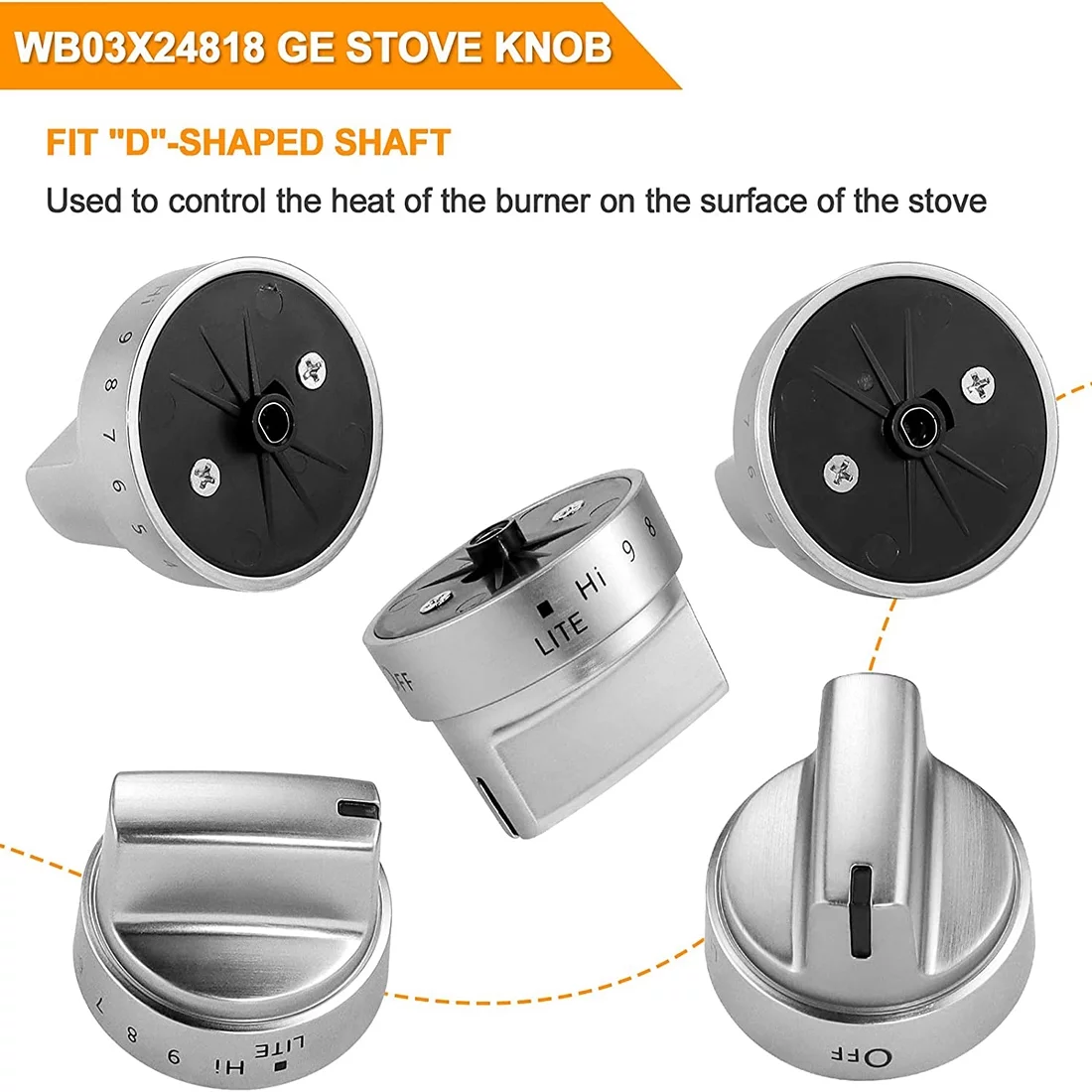 5 Pack WB03X24818 Gas Stove Knob Replacement for GE, PS11729081 AP5989029 Stove Replacement Knobs
