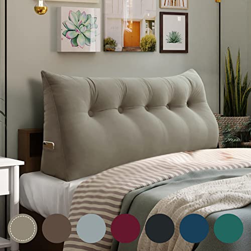 WOWMAX Large Bed Wedge Pillow for Headboard Bolster Triangular Headboard Pillow Daybed Positioning Support Reading Pillow for Sitting in Bed with Removable Cover, Gifts for Mom King Velvet Blue