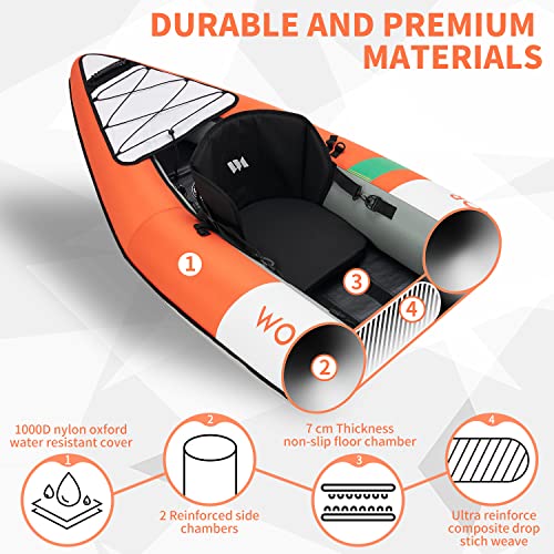 Inflatable Recreational Touring Kayak with EVA Padded Seats, 2 Person Tandem inflatable Kayak with All the Accessories, Lake, River, and Ocean Kayaks Boat for Fishing, Travel, and Adventure