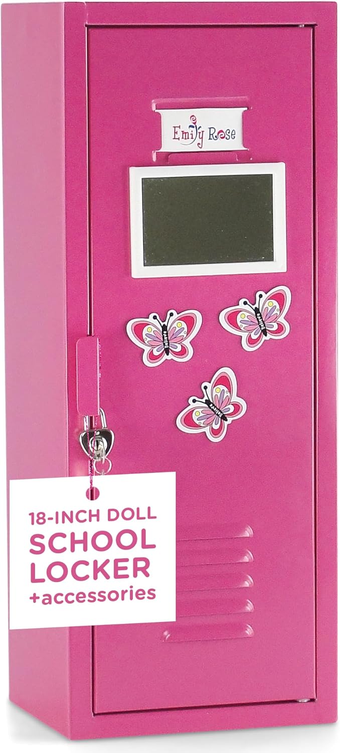 Emily Rose 18 Inch Doll Clothes Storage Option | USA Business | Bright Pink School Locker with TONS of Accessories | 18