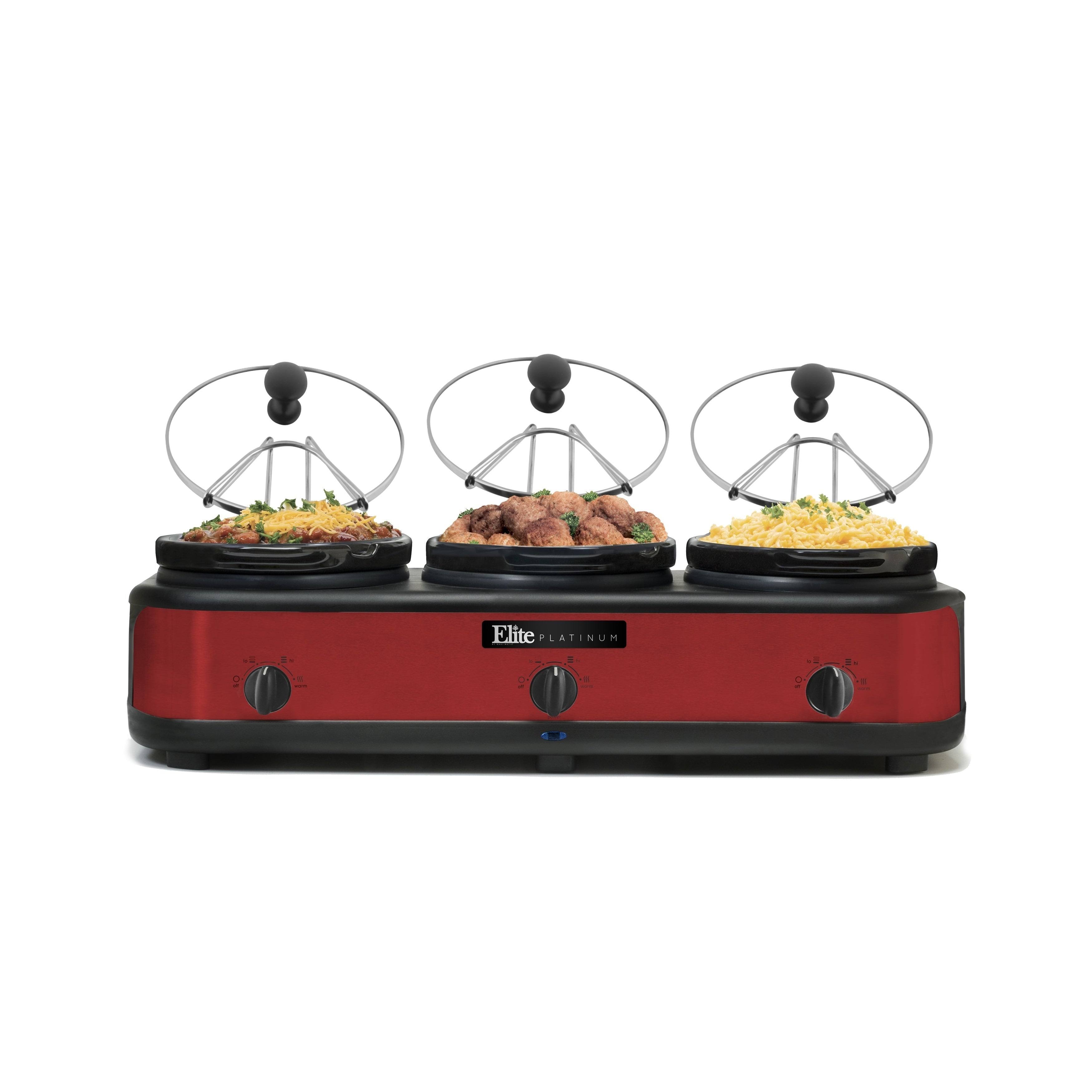 Elite Platinum Triple Slow Cooker Buffet, Red