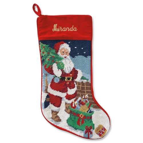 Lillian Vernon Santa Personalized Heirloom Christmas Needlepoint Stocking Stocking, 100% Wool, 9.5