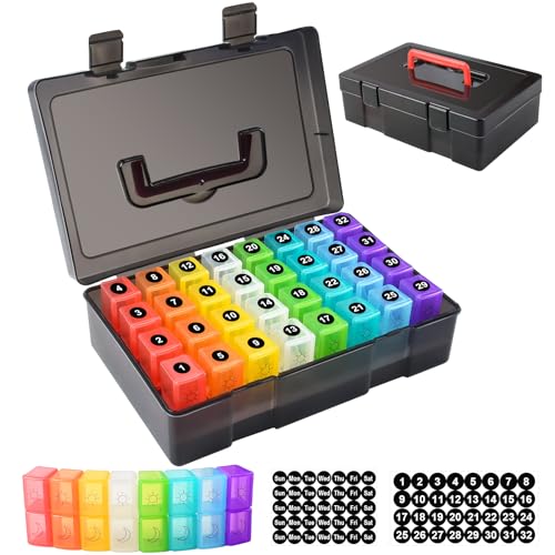 ZRFMIB Monthly Pill Organizer 2 Times a Day, 30 Day Pill Organizer with 32 Daily Pill Box and Travel Case, for Medicine, Vitamin, Fish Oil, Supplements, Black