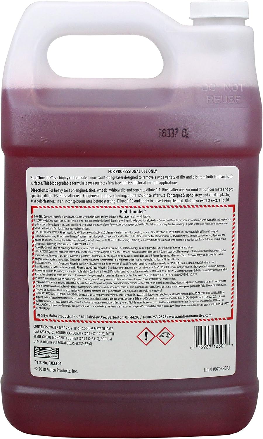 Malco Red Thunder - Automotive Cleaner and Degreaser - Breaks Down Grease & Grime on Engines, Wheels and Tires/Biodegradable, Heavy Duty and Multi-Purpose / 1 Gallon (102301)