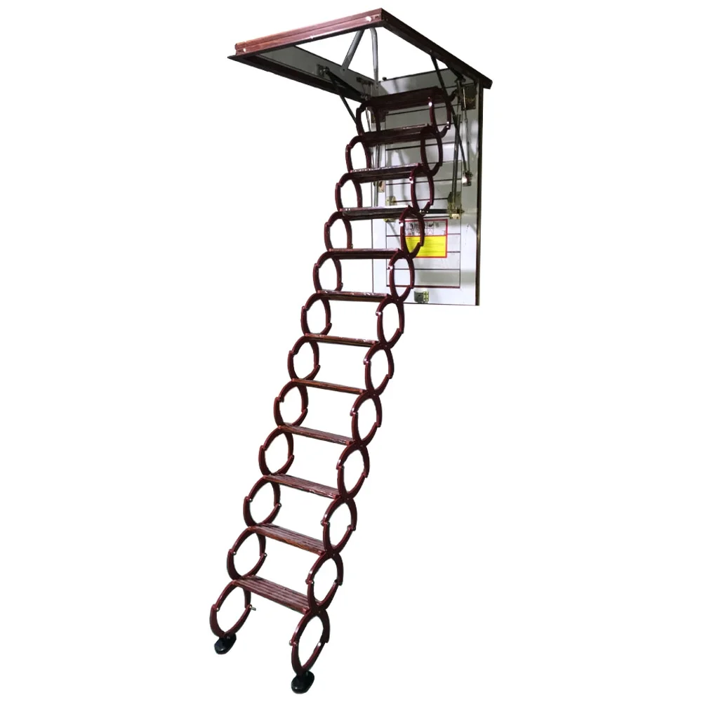 EQCOTWEA Attic Ceiling Retractable Folding Ladder Stairs 31.5*35.4in Portable Extension Staircase Red