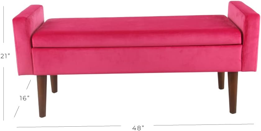 HomePop Home Decor | Upholstered Modern Velvet Storage Ottoman Bench | Ottoman Bench with Storage for Living Room & Bedroom | Decorative Home Furniture, Pink Velvet.