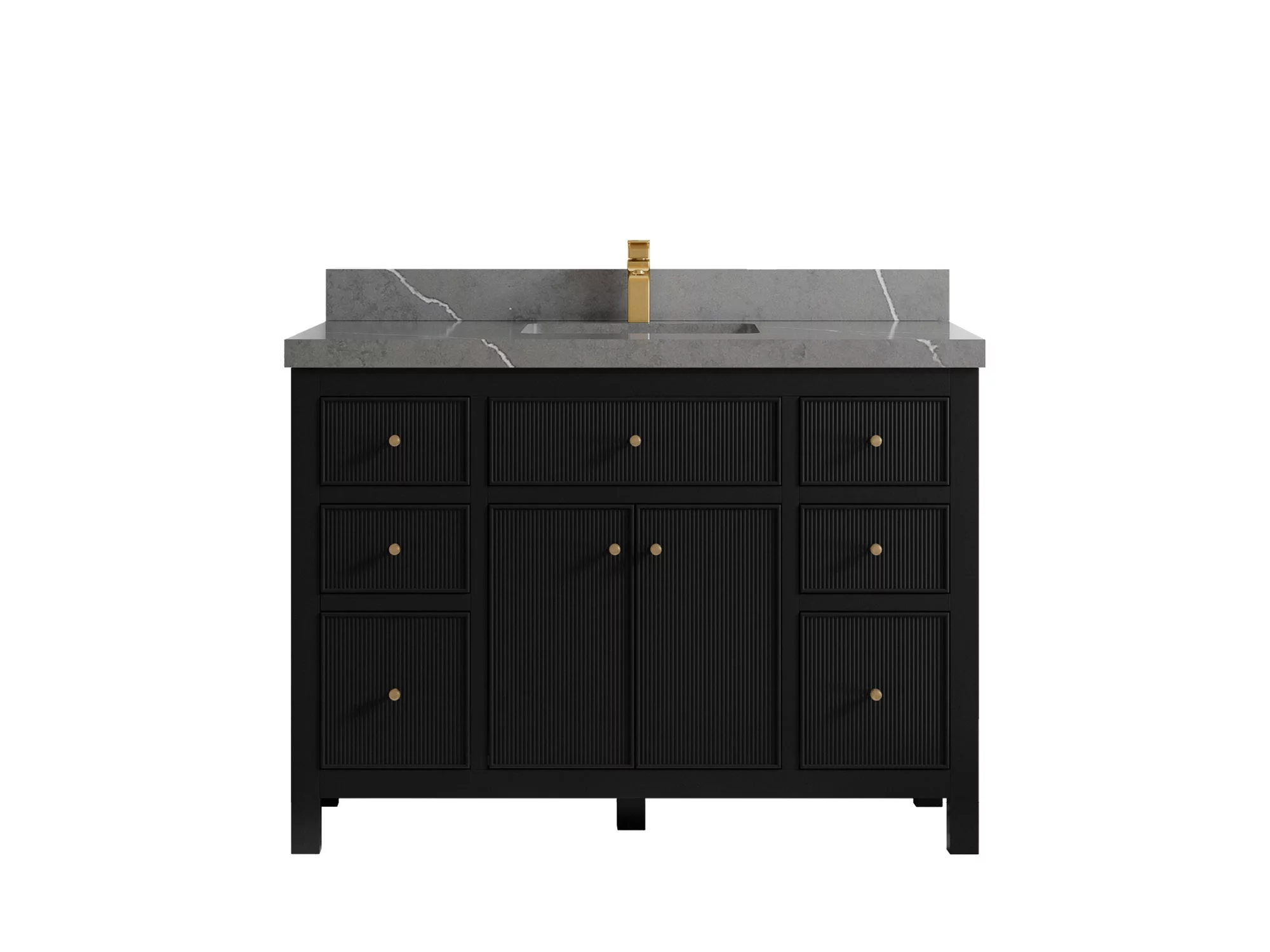 Sonoma 48 in W x 22 in D Free Standing Reeded Single Sink Bathroom Vanity in Black with Quartz or Marble Countertop