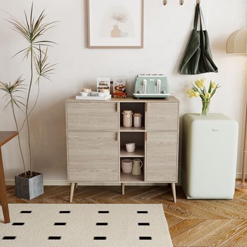 Storage Cabinet with Doors and Shelves, Pantry Cabinet Cupboard w/4 Doors 3 Open Shelves, Freestanding Sideboard Buffet Cabinet Floor Cabinet for Kitchen Laundry Utility Room