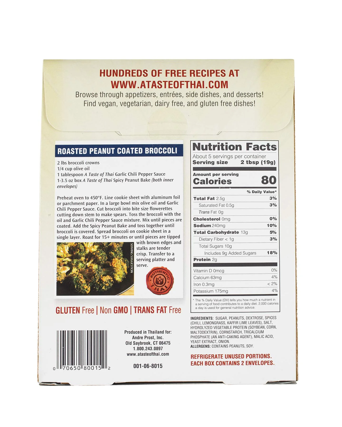 A Taste of Thai Spicy Peanut Bake - Irresistible 3.5oz Pack of 6 | Effortless Ready-to-Use Seasoned Coating for Mouthwatering Chicken, Fish, Meat & Veggies | Gluten-Free | Non-GMO | Trans Fat-Free