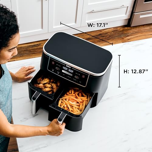 Ninja Foodi 10QT 6-in-1 DualZone Smart XL Air Fryer, 2 Independent 5QT Baskets, Smart Cook Thermometer, Match Cook, Smart Finish, Air Fry, Roast, Bake, Dehydrate, Reheat, Grey, DZ550