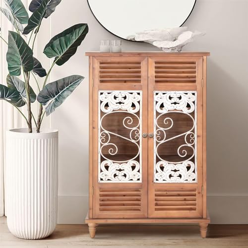 Sophia & William Accent Cabinet with 2 Doors, Distressed Storage Cabinet with Carved Pattern for Kitchen Entryway Living Room