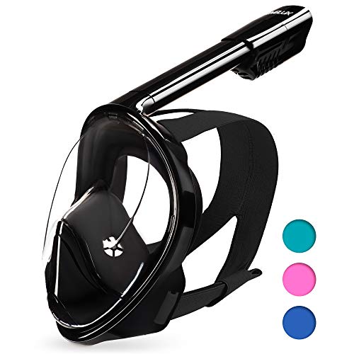 DIVELUX Full Face Snorkel Mask - Anti Fog & Anti Leak Technology | Seaview 180 Degree Panoramic Snorkel for Adult and Youth with Gifts: Waterproof Case and E-Book, (Black, L/XL)
