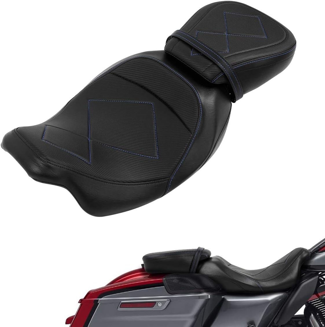 Low Profile Rider and Passenger Seat Two Up Leather Seat Fit For Harley Road King Road Glide Street Glide Electra Glide Ultra Classic 2009-2022