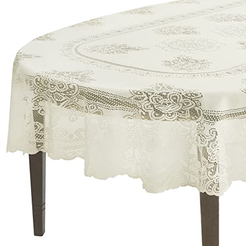 Newbridge Spring Allison Oval Lace Tablecloth, 60 x 102 Inch, Heirloom Scalloped Polyester Lace Table Cloth, White