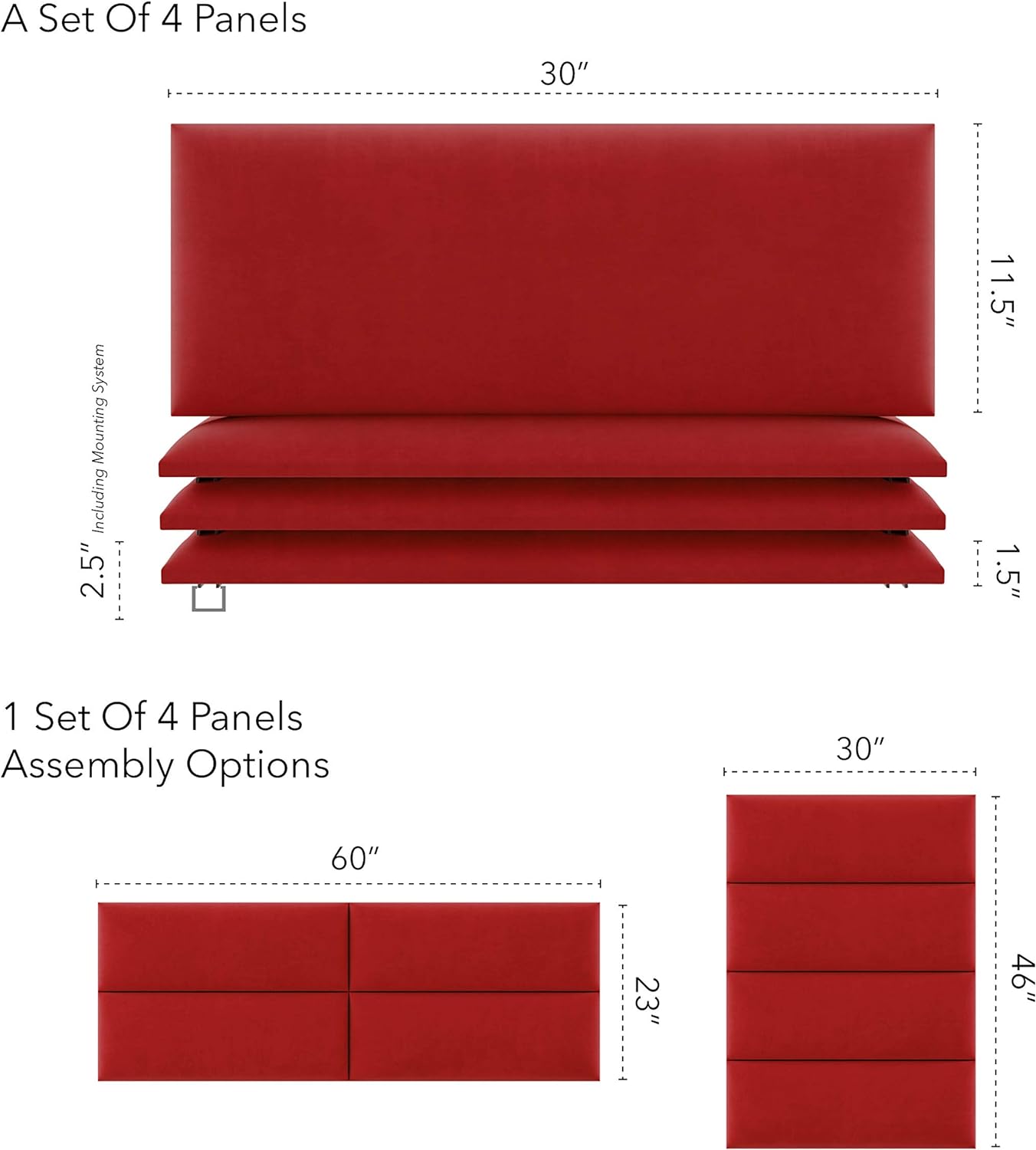 Upholstered Headboards - Accent Wall Panels - Micro Suede Red Melon - Queen/Full - Set Of 4 Panels (Each Individual Panel 30