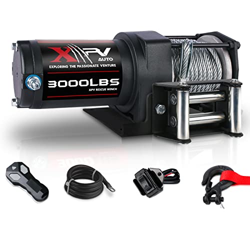 3000 lb 12V DC Electric Winch, Off Road Waterproof Winch for UTV ATV Boat with Both Wireless Handheld Remote and Corded Control Recovery Winch Synthetic Rope
