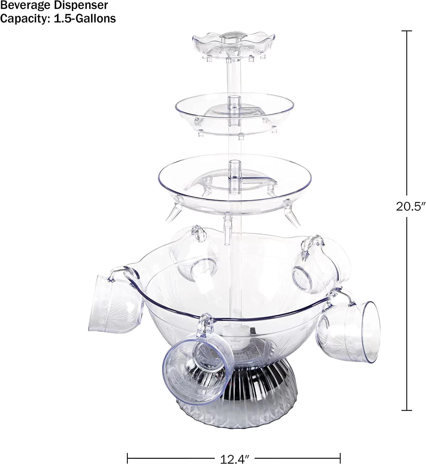 Great Northern Party 3-Tier Clear Drink Dispenser with Lighted Base and 5 Cups